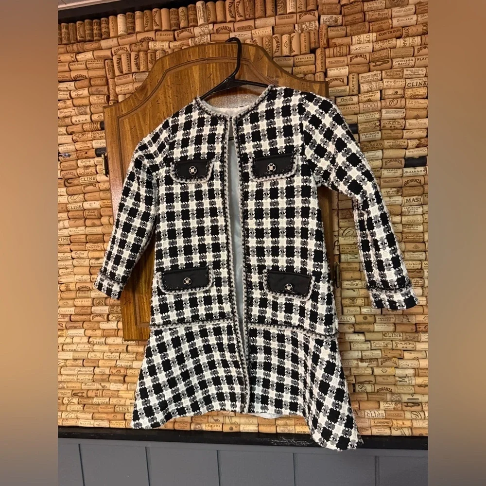 Blueberi Boulevard black & white tweed coat size 6x